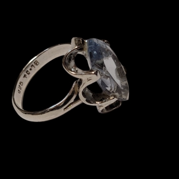 VINTAGE .925 Scalloped Sterling 5 Carat Marquise Cut Aquamarine Stone - Picture 6 of 15